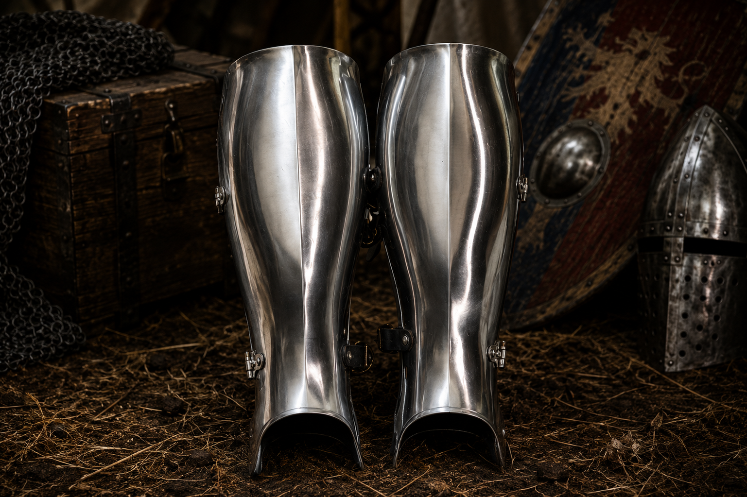 Steel Greaves 14th Century Medieval Leg Armor (1) 14th Century Medieval Steel Greaves